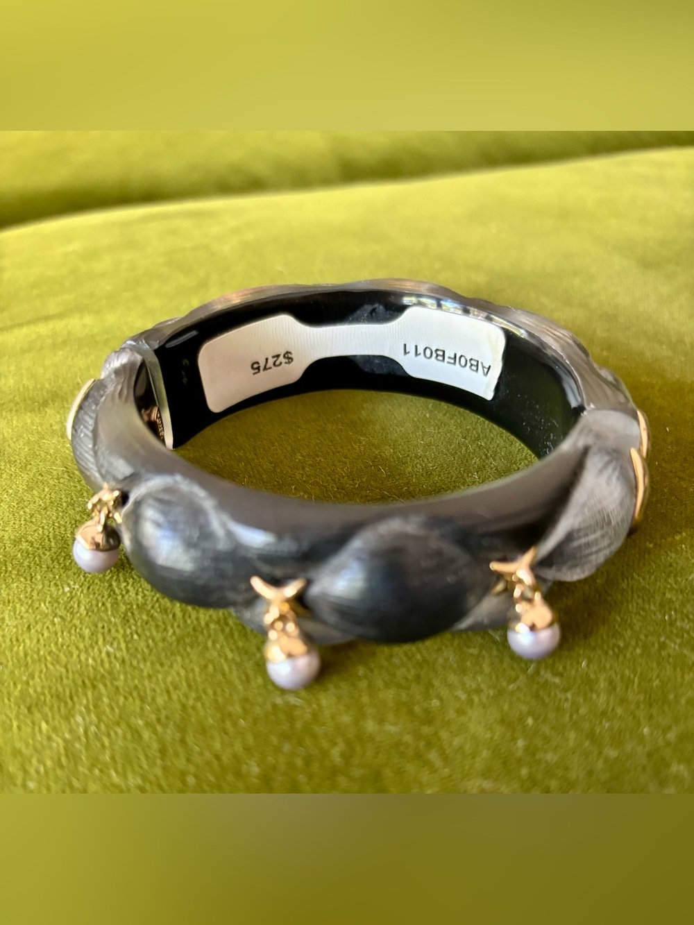 Alexis Bittar Black/Gold/Pearl Hinged Bracelet